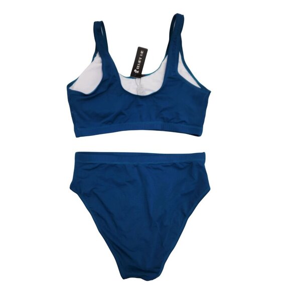 Two-Piece Blue Bikini Set With Scoop Neck Top High-Waist Bottoms Womens Size L - Picture 2 of 5